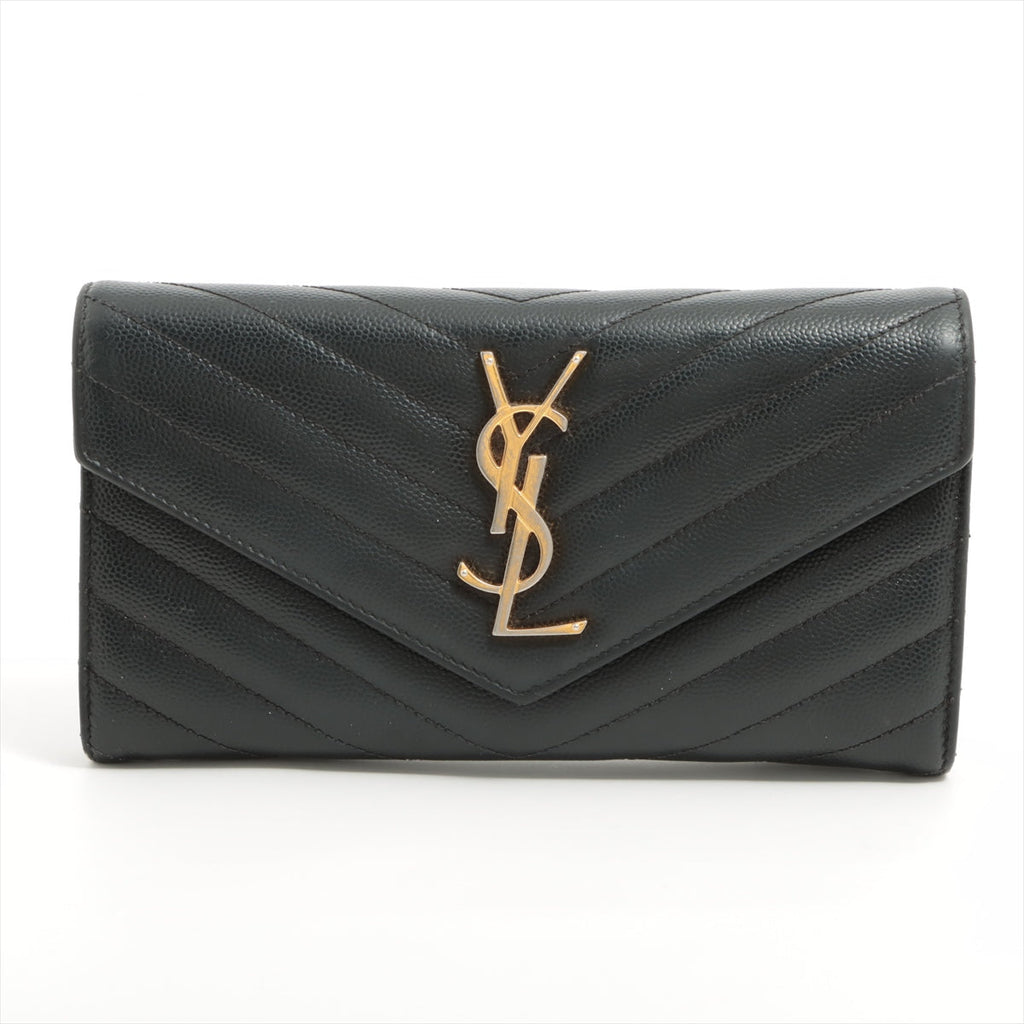 Saint Laurent V Stitch Envelop Long Wallet Black