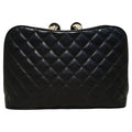 Chanel Black Leather Crystal Ball Kiss lock Clutch