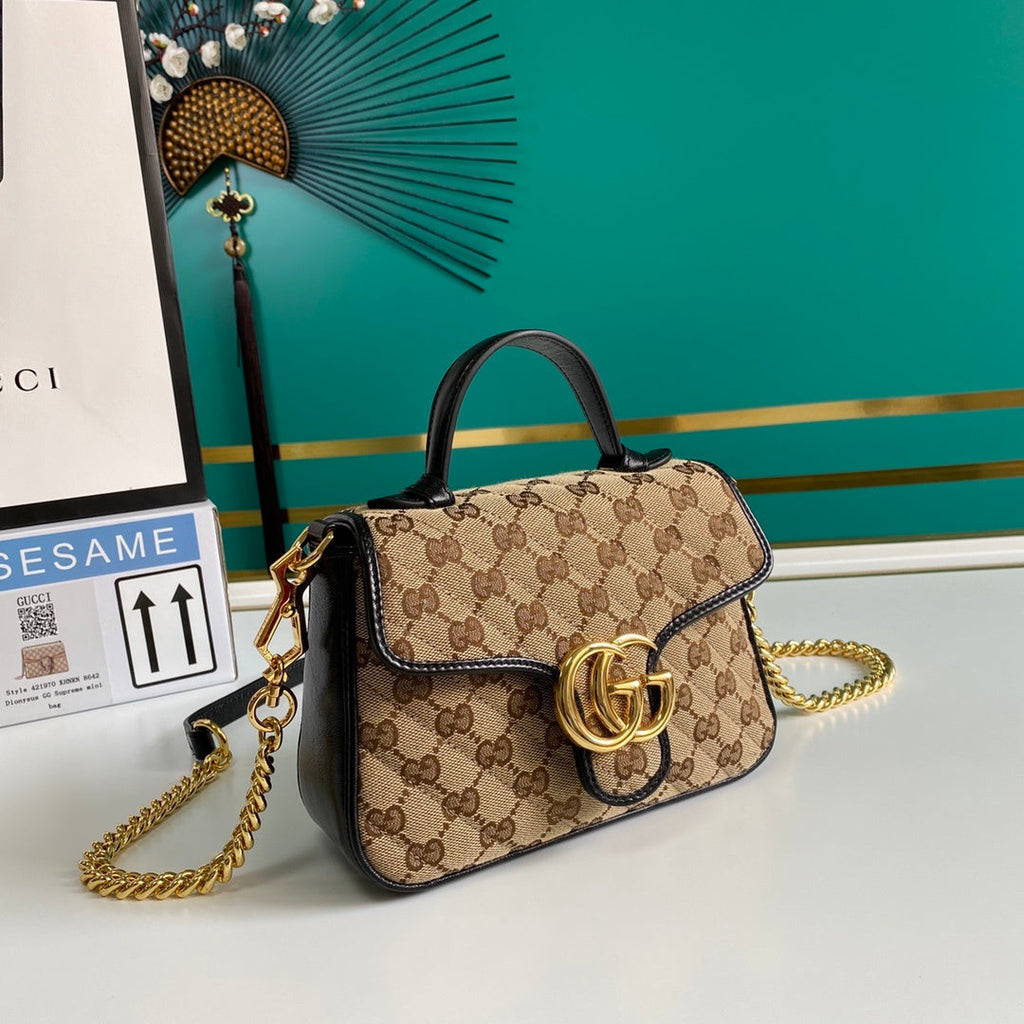 Glami LaGLAMIes Glami Canvas Marmont Mini Top Handle Bag Beige/Ebony GLAMIagonal MatelassÃƒÂ© Original Glami Canvas 8.3in/21cm Glami 583571 HVKEG 9772