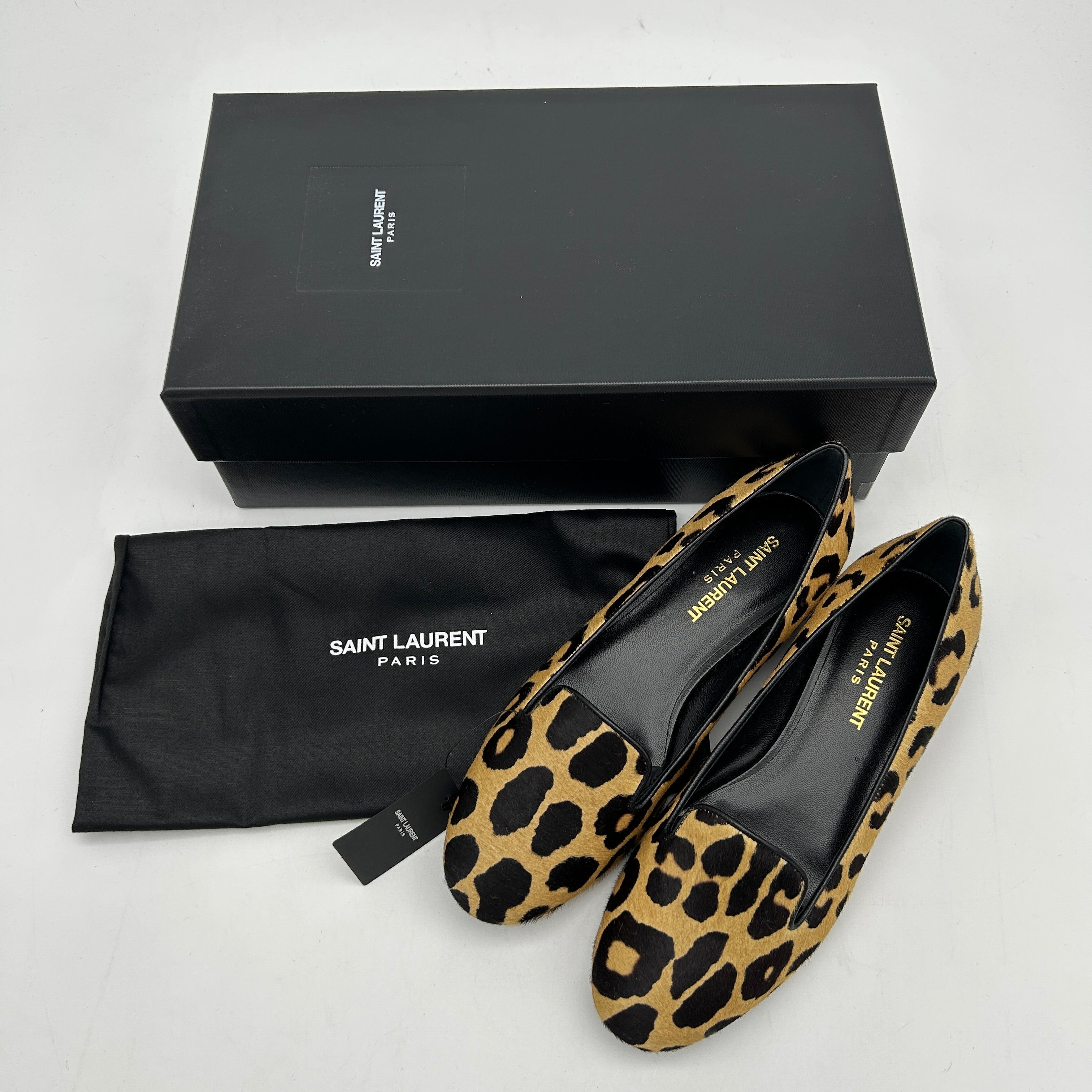 Saint Laurent Paris Brown Leopard Print Calf Hair Tribtoo Platform Pumps US Women`s Size 4 24080809