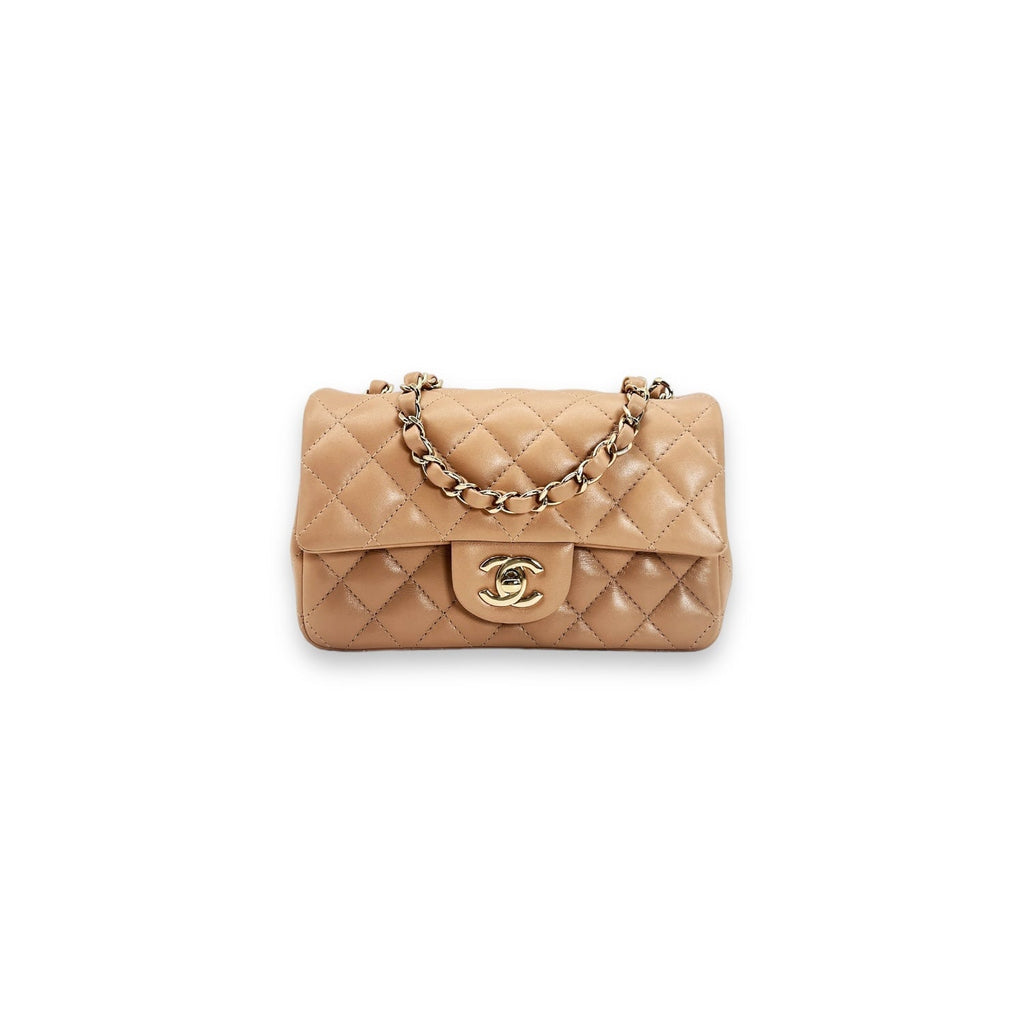 Chanel Quilted Light Beige Lambskin Mini Classic Rectangular Flap Bag