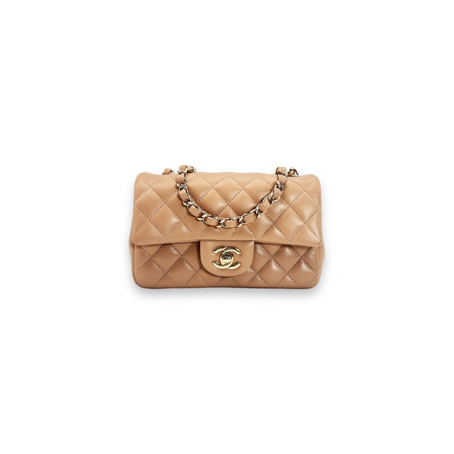Chanel Quilted Light Beige Lambskin Mini Classic Rectangular Flap Bag