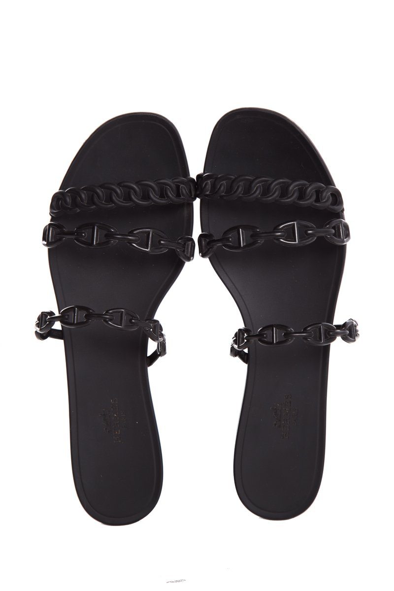 HermÃƒÆ’Ã‚Â¨s Black Rivage ChaÃƒÆ’Ã‚Â®ne d'Ancre Insignia Rubber Sandals SZ 41