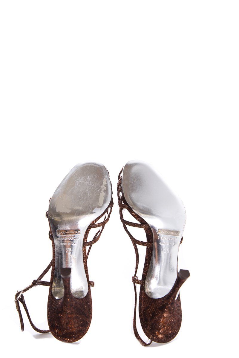 Dolce & Gabbana Bronze Metallic Slingback Sandals SZ 36