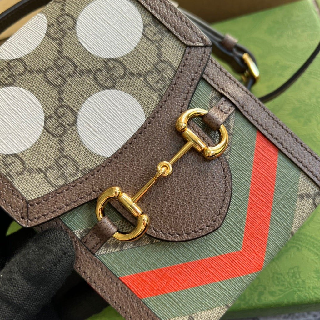 gg Horsebit 1955 Mini Bag Beige And Ebony gg Supreme Canvas With Geometric Print For Women  6.7in/17cm gg  ‎625615 UQHFG 8679