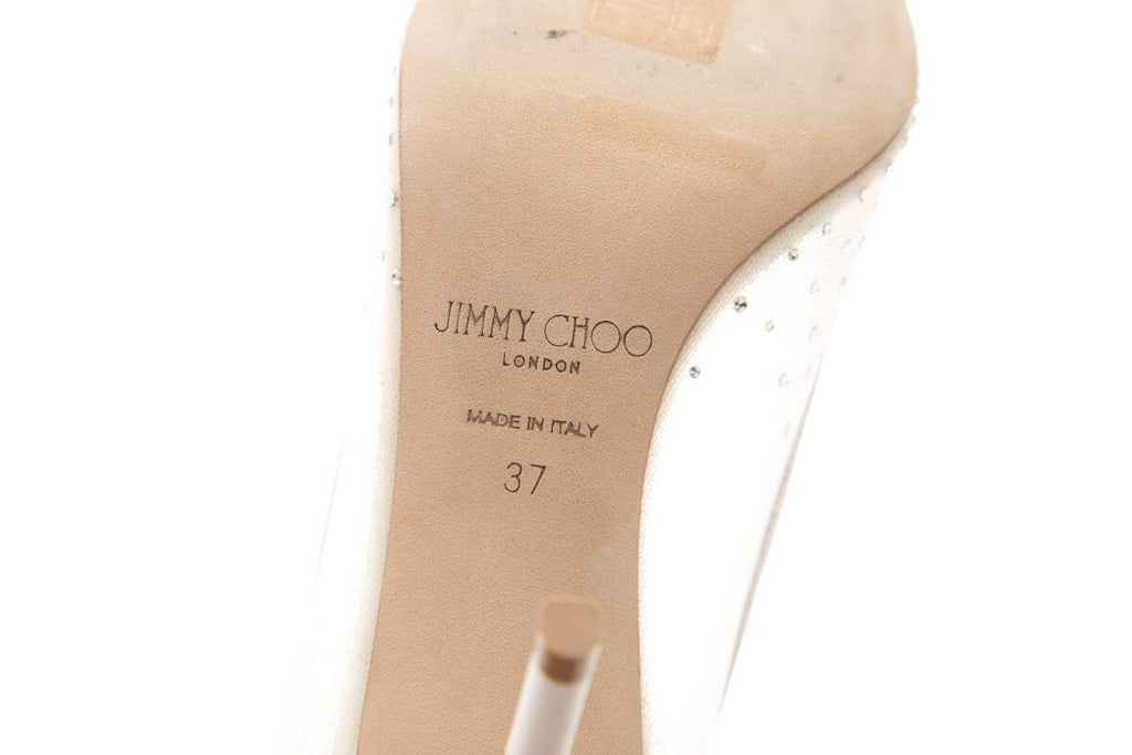 Jimmy Choo Crystal  Silver & White Mesh Heels SZ 37