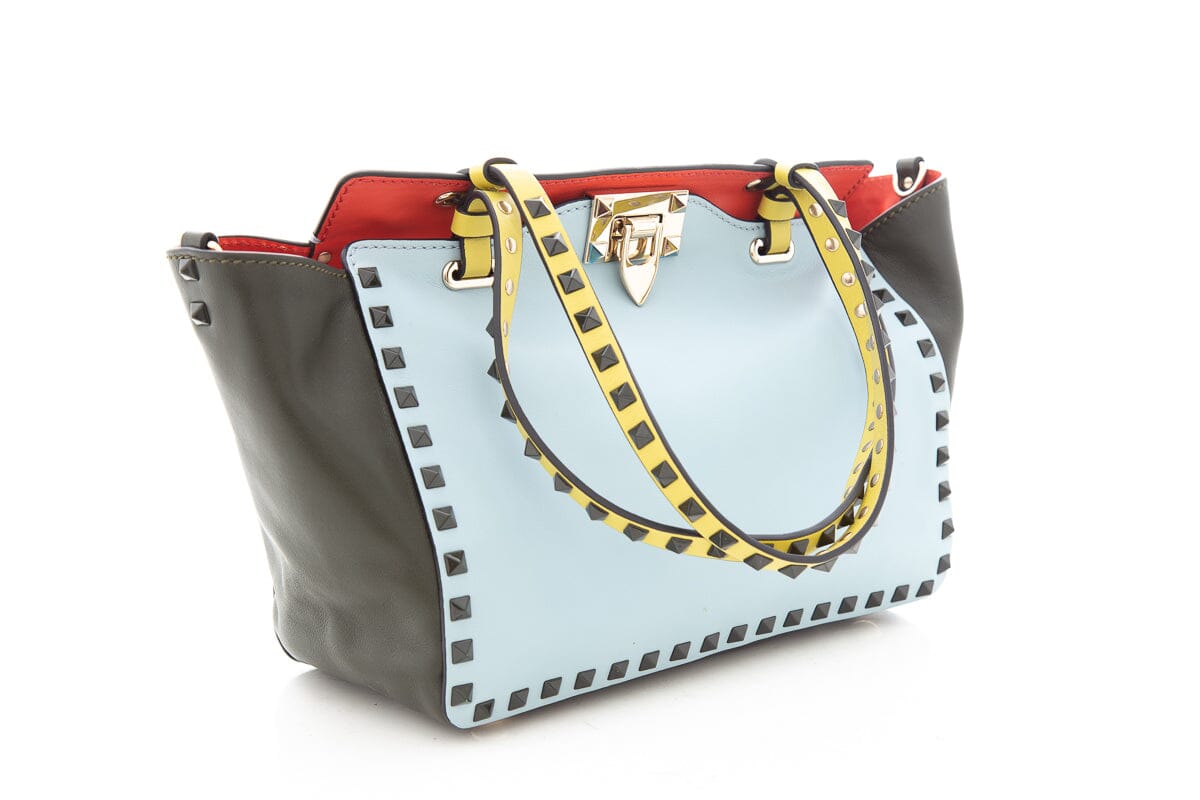 Valentino Multi Colorblock Rockstud Small Tote