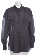 Brunello Cucinelli Dark Denim Snap Up Blouse SZ XL