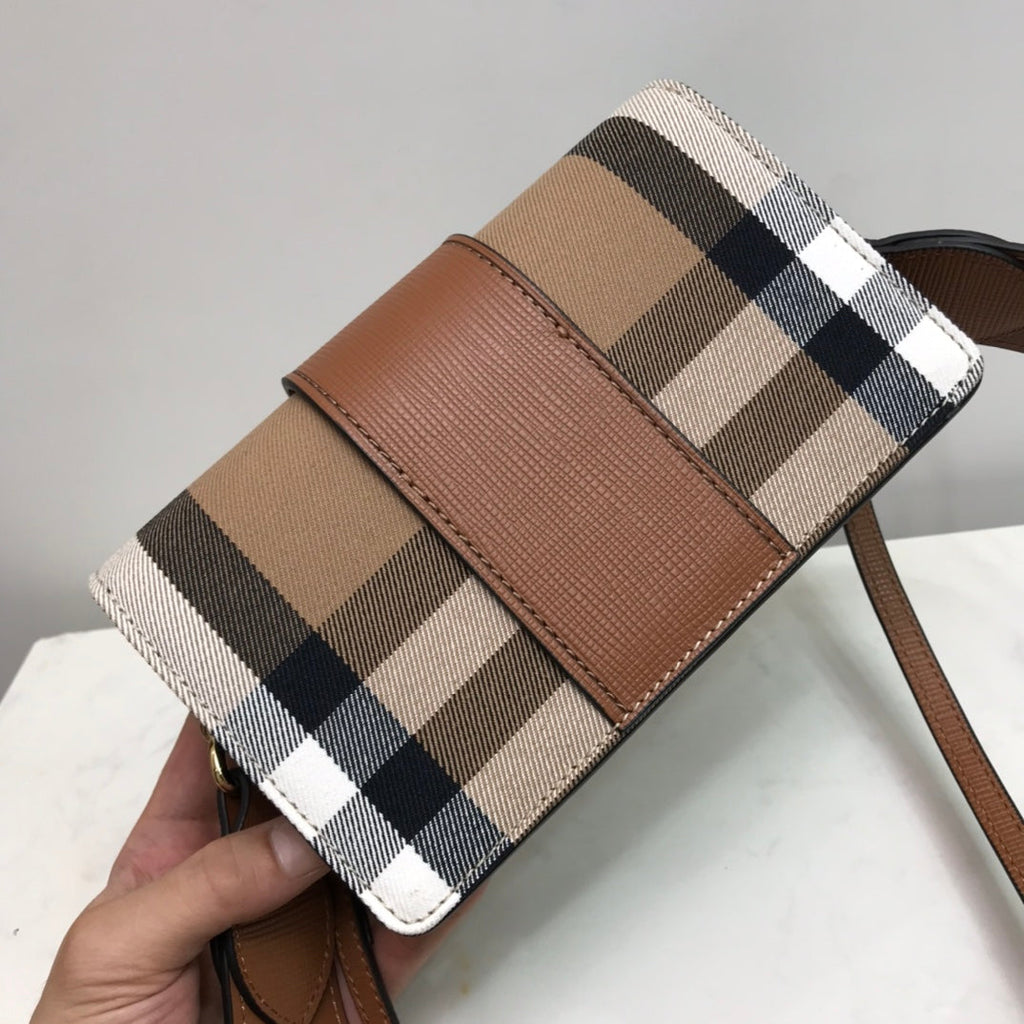 GLAMI Small Bridle House Check And Buckle Crossbody Brown For Women, Bags 7.8in/20cm