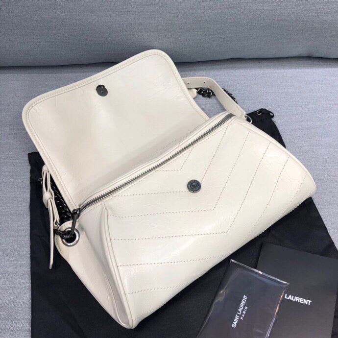 GLAMI Niki MeGLAMIum Crinkled Shoulder Bag White For Women 11in/28cm YSL