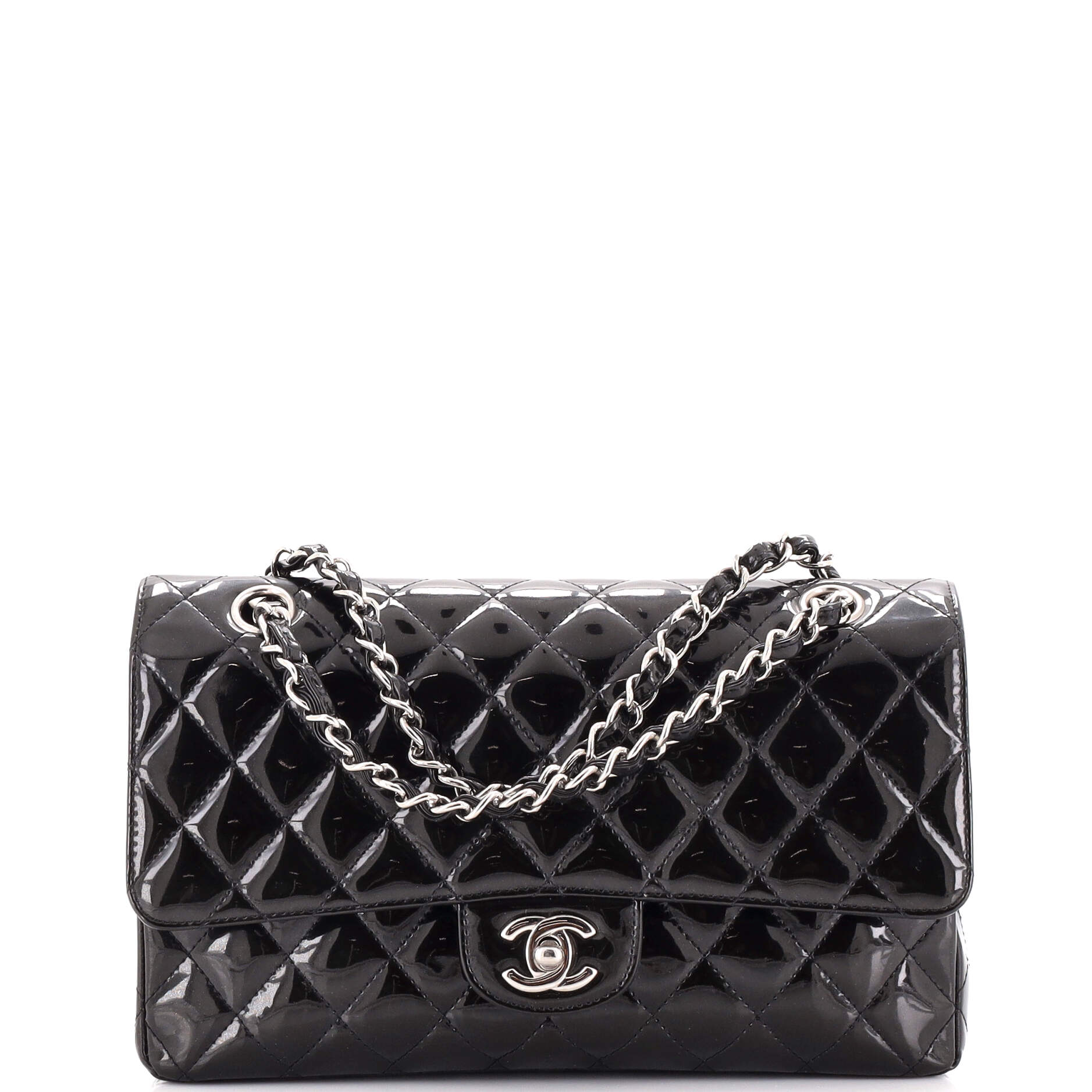 CHANEL Vintage Classic Double Flap Bag Quilted Glitter Patent Medium