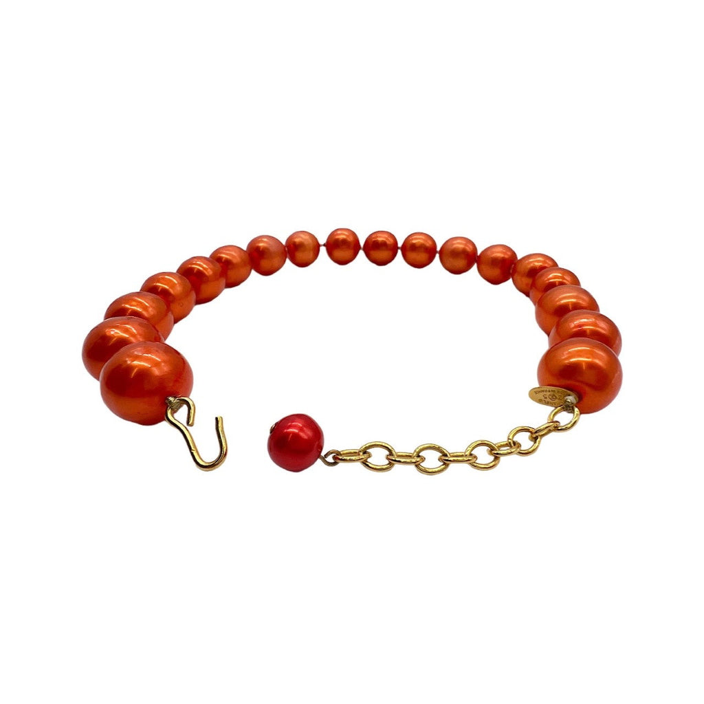 Vintage CHANEL Red Orange Synthetic Pearl Necklace