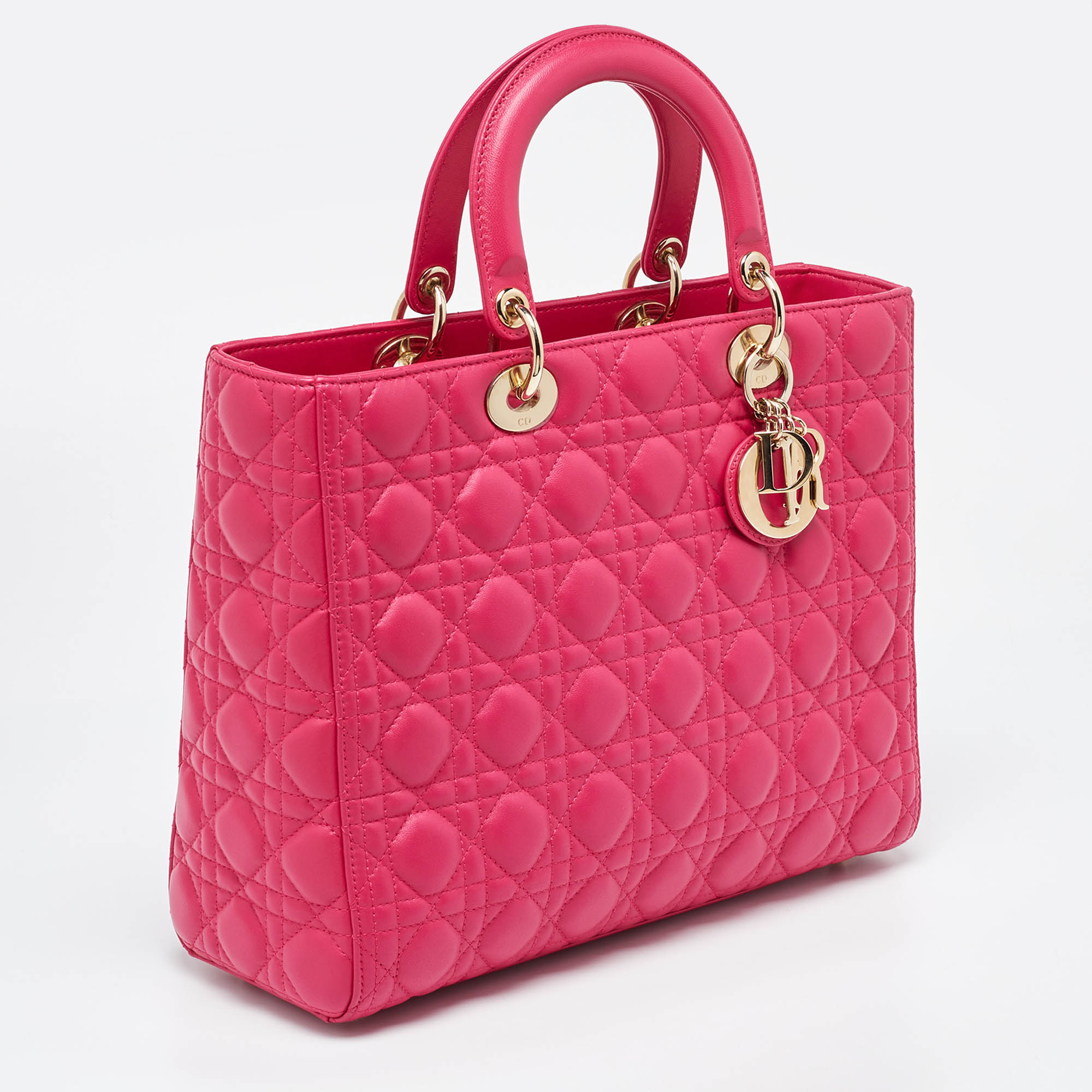 Dior Fuschia Cannage Leather Large Lady Dior Tote