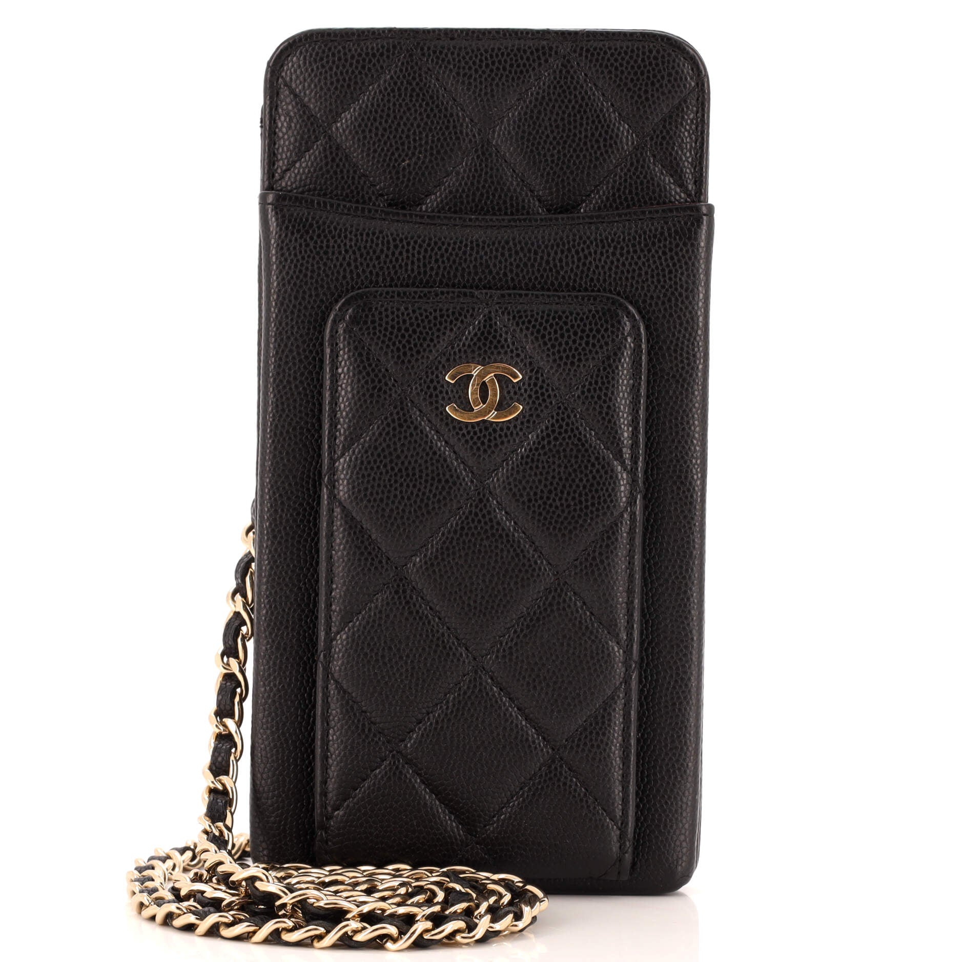 CHANEL O Phone Holder Crossbody Bag Quilted Caviar