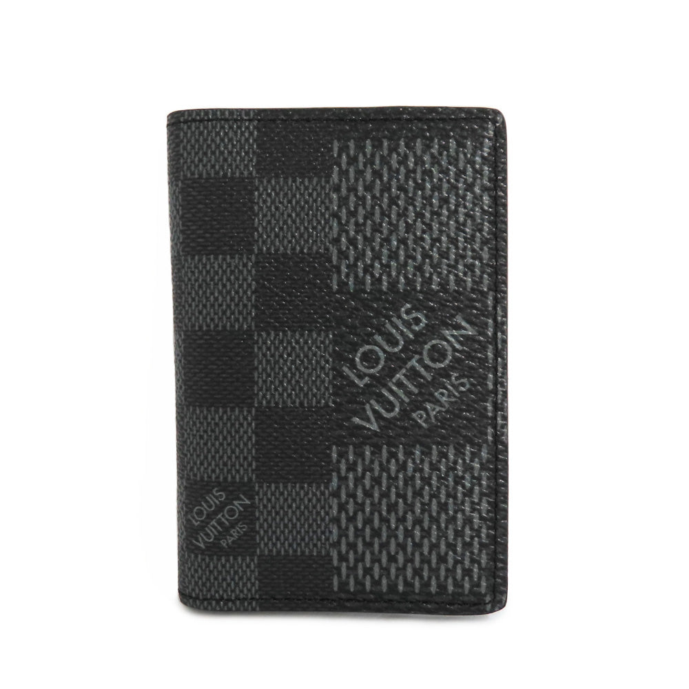 Louis Vuitton N60431 Damier Graphite 3D Black Card Case Passcase Small Lace Mens Beauty