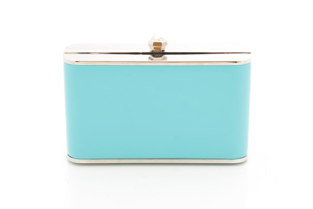 Paula Cademartori Leather Paneled Aqua & Purple Clutch NWT