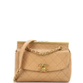 CHANEL CC Logo Bar Top Handle Chain Flap Bag Quilted Lambskin Small