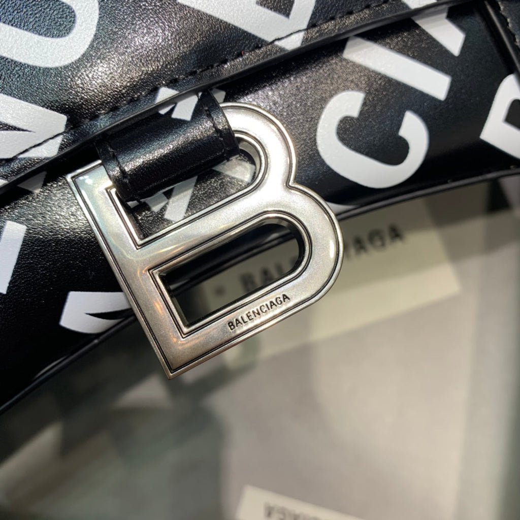 Balen Hourglass Small Handbag In Black And White, For Women,  Bags 9in/23cm