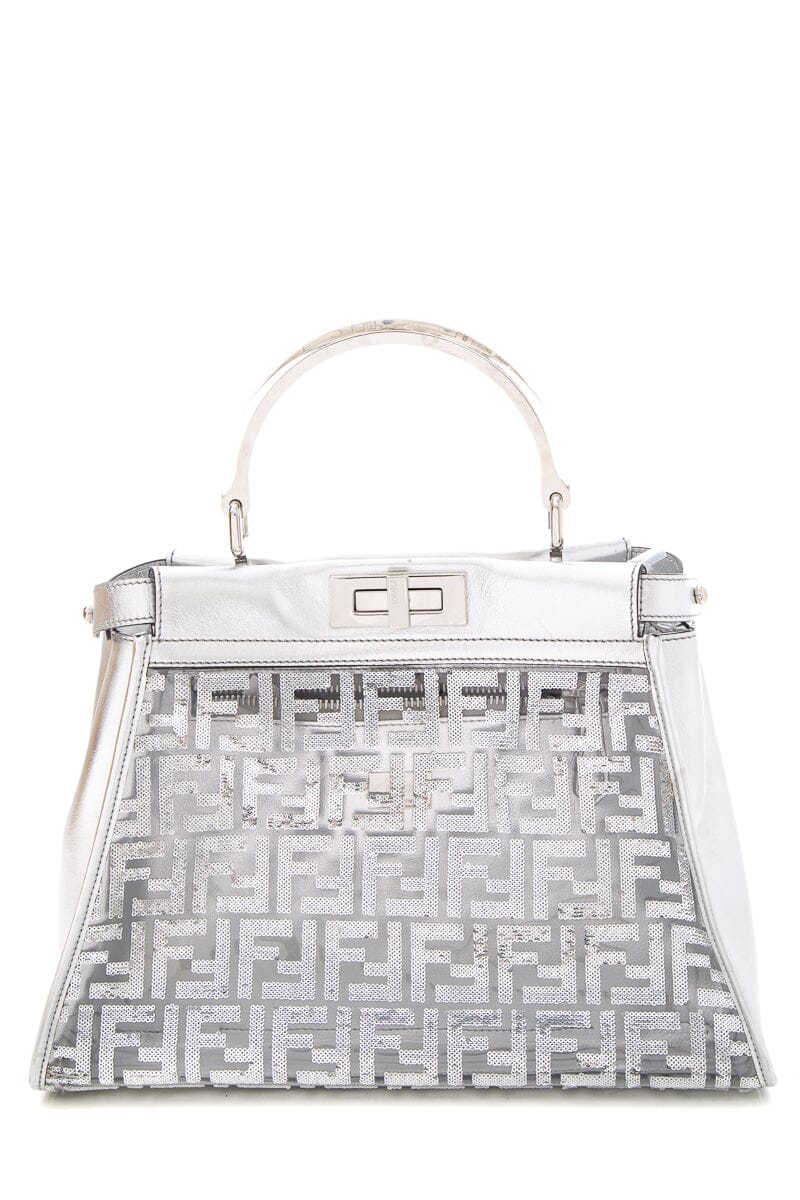Fendi Metallic Silver PVC Vitello Catalan Mirror Sequins FF Shoulder Bag