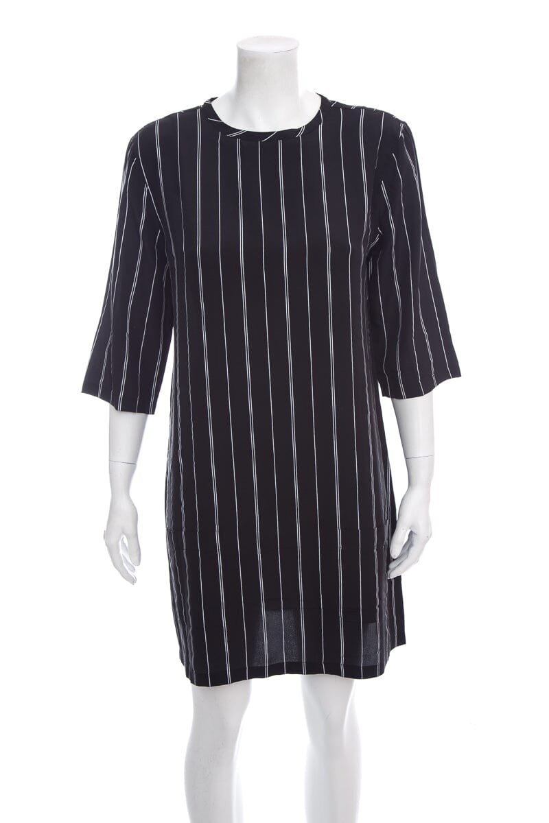 Equipment Black & White Striped Shift Dress SZ M