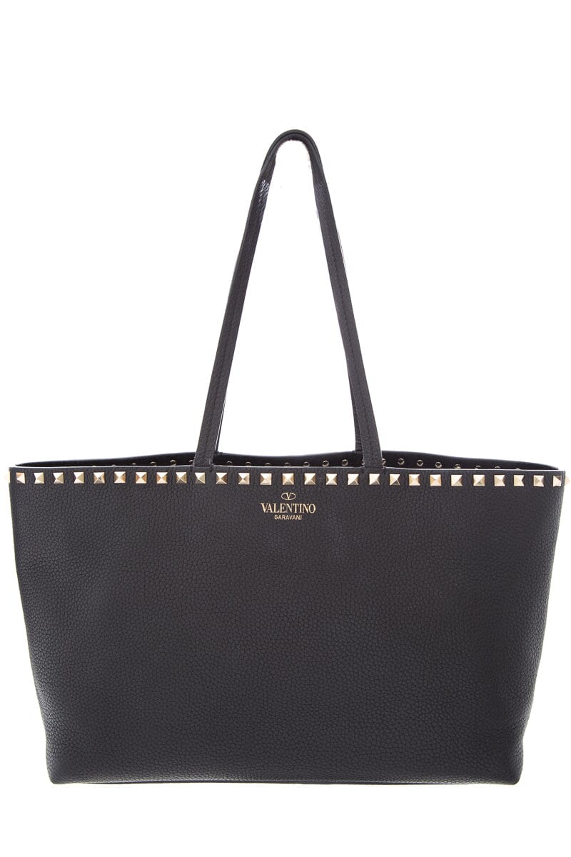 Valentino Black Small Leather Rockstud Tote