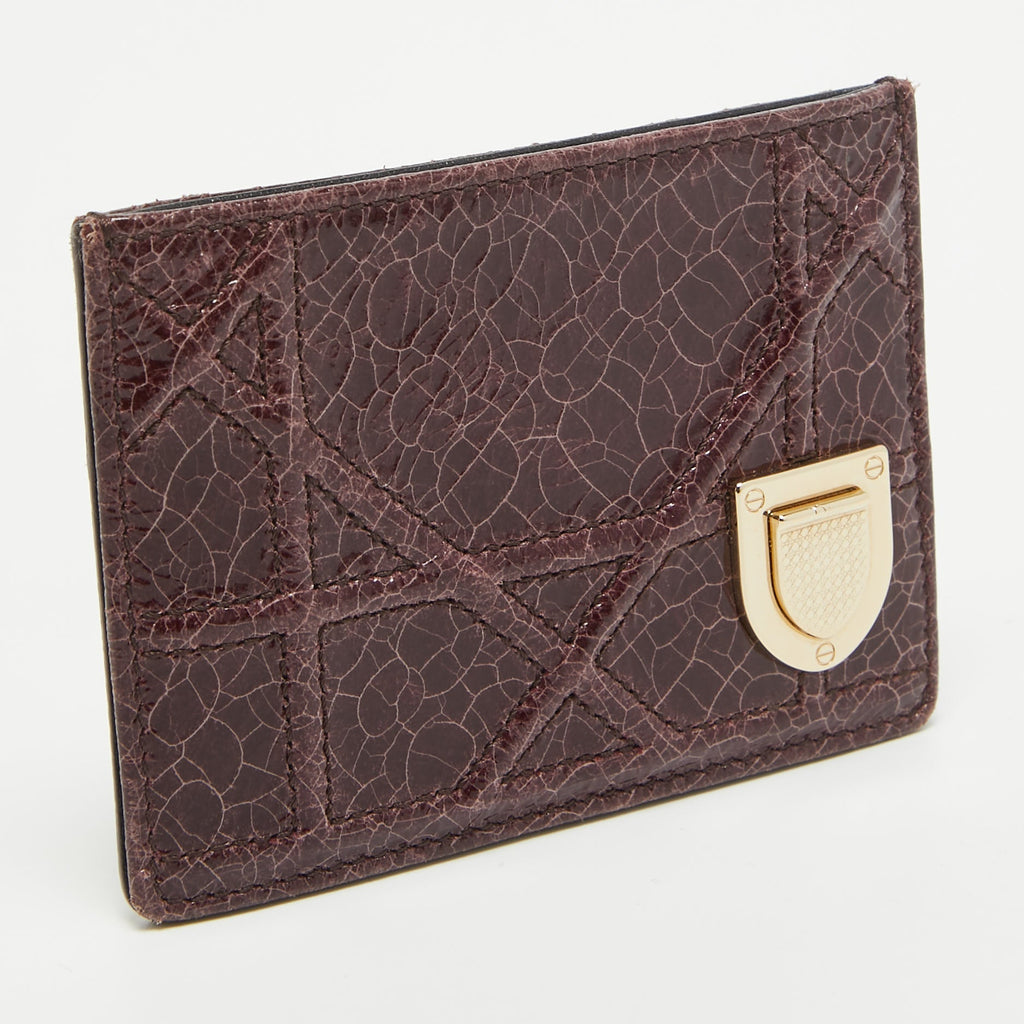 Dior Burgundy Crackled Patent Leather Diorama Card Holder