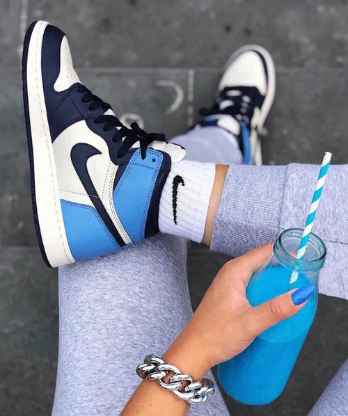 Designer Blue Black White Jordan 1 High Q AJ1 ObsiGLAMIan UNISEX ( Customs And Box ), Jordan 1 Sneakers FREE SHIPPING WITH FEDEX