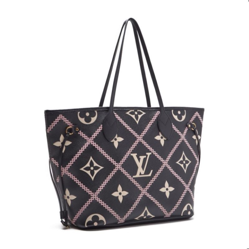 LOUIS VUITTON Monogram Amplant Neval MM Tote Bag Leather Noir  Ivory × Pink   Business Bag  Startup Back Mens Tote Bag【 Ship】