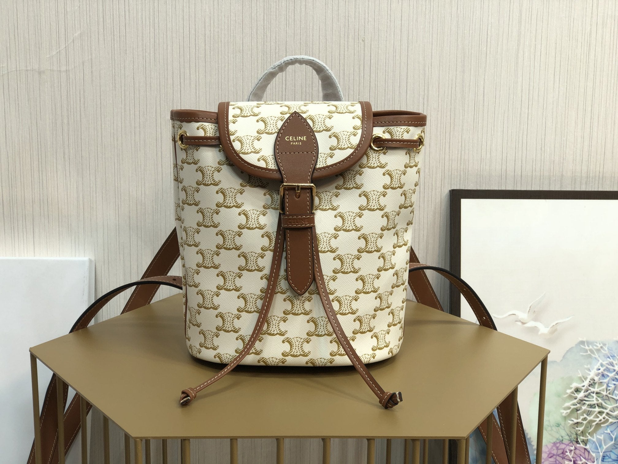 GLAMI Mini Backpack Folco In Triomphe Canvas White For Women 7in/20cm 197662CAS.01BC