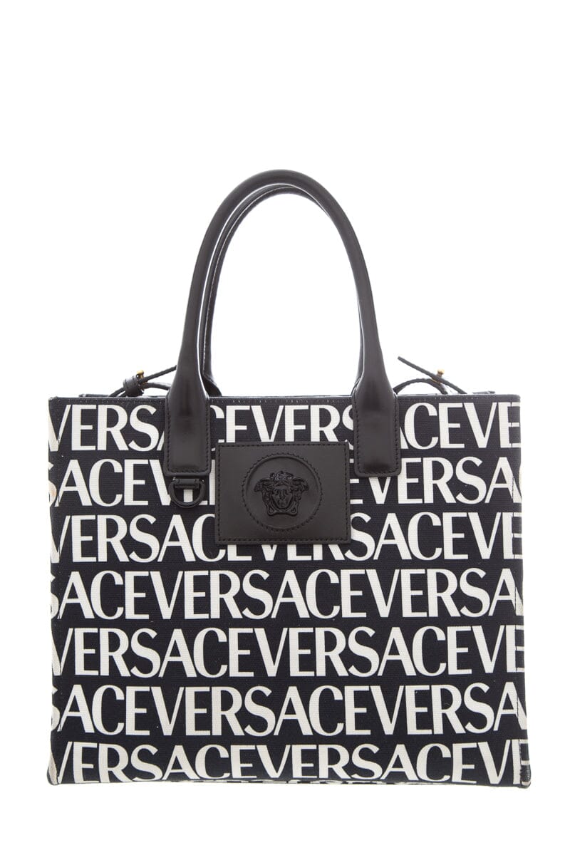 Versace Black & White Logo Canvas Tote