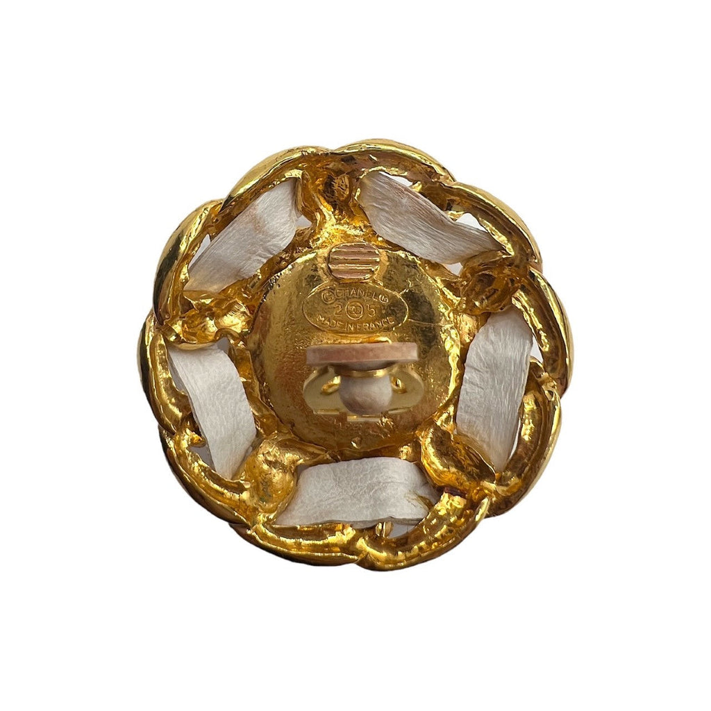 Vintage CHANEL Orange Synthetic Pearl Leather & Chain Earrings