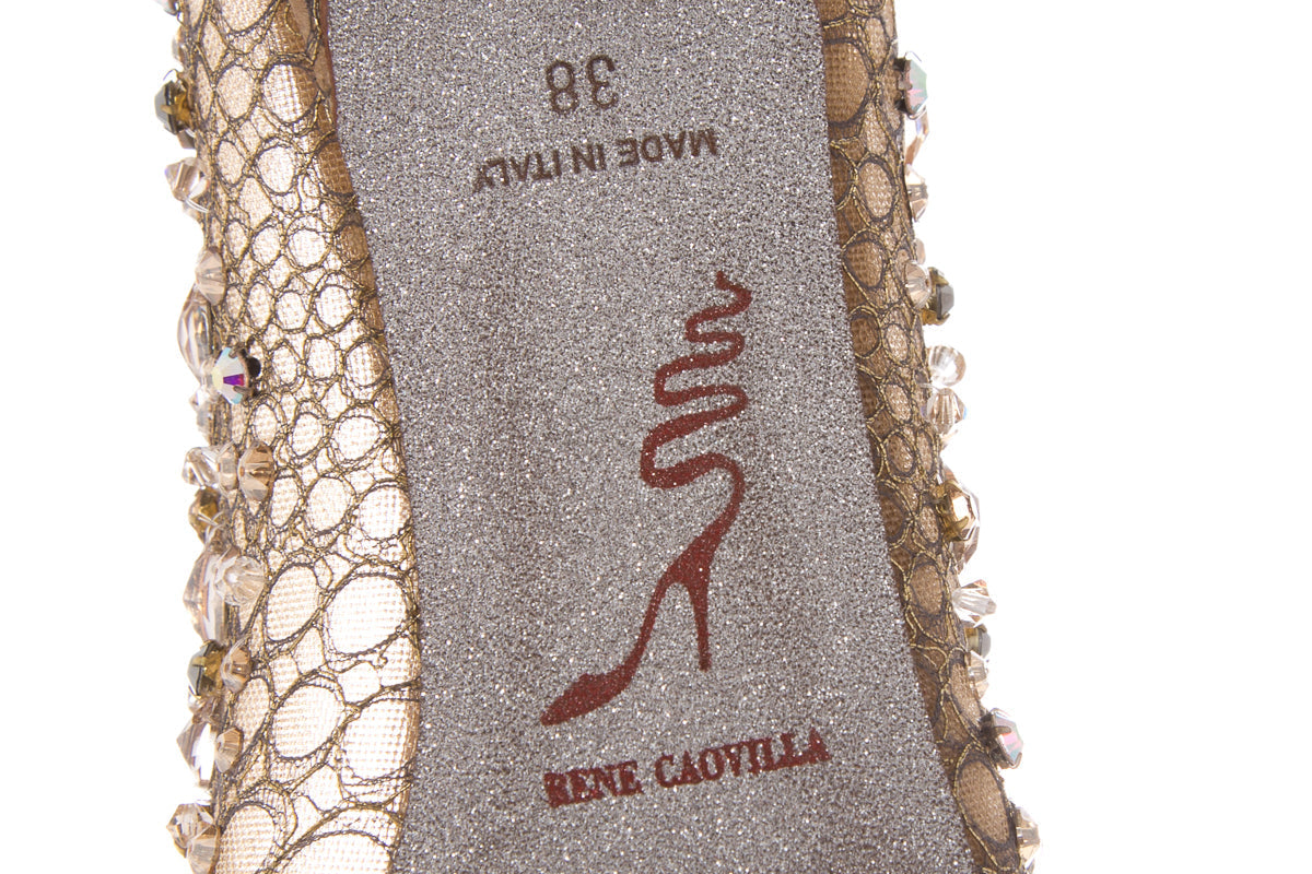Rene Caovilla Gold Jeweled Lace Heels SZ 38
