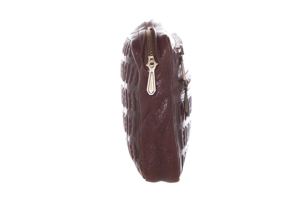 Fendi Vintage Brown Embosssed Leather Zucca Pouch