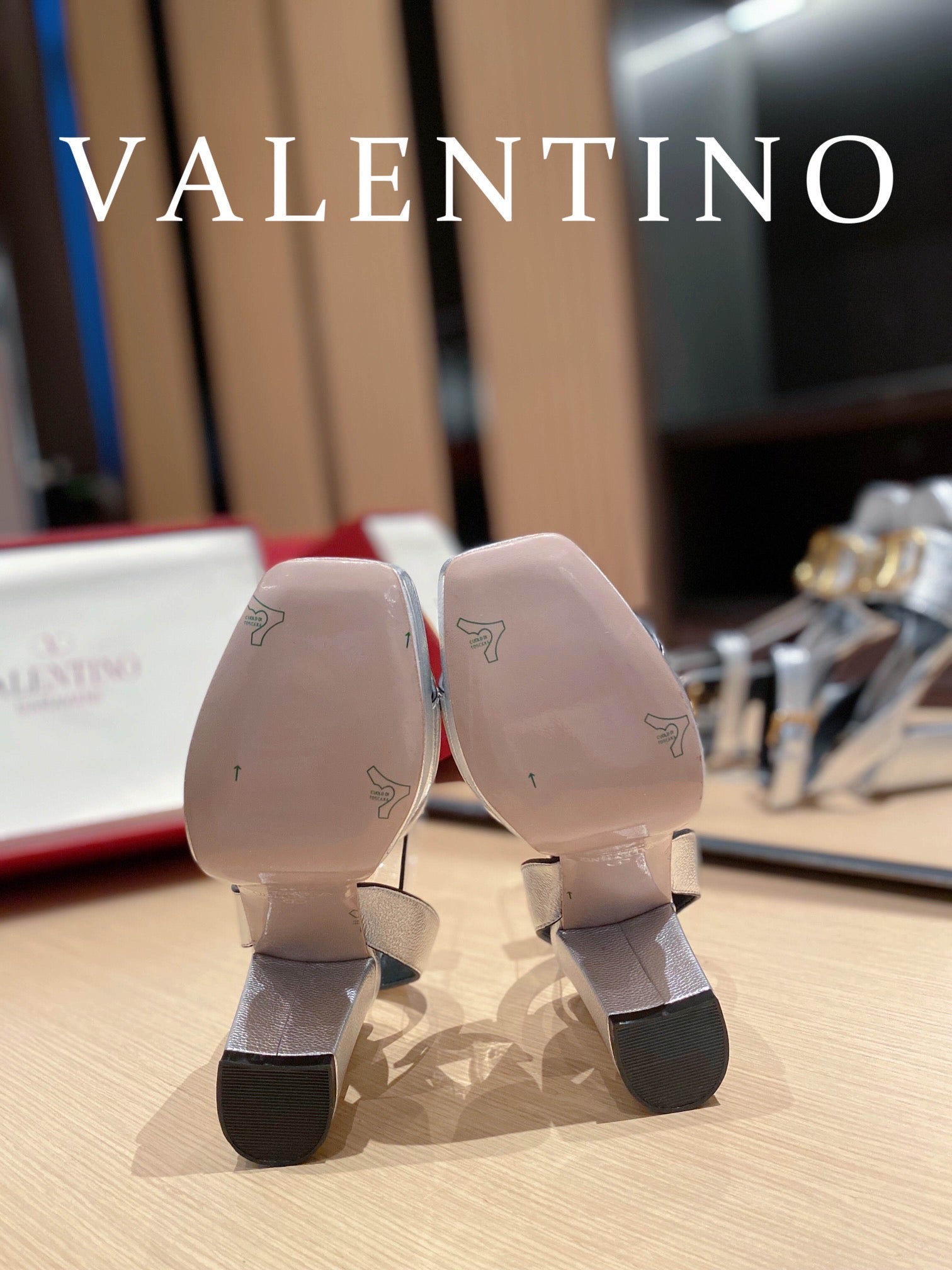Valentino Garavani Strap Heeled Sandals With V Logo Signature EmbellisGLAMIent Silver For Women