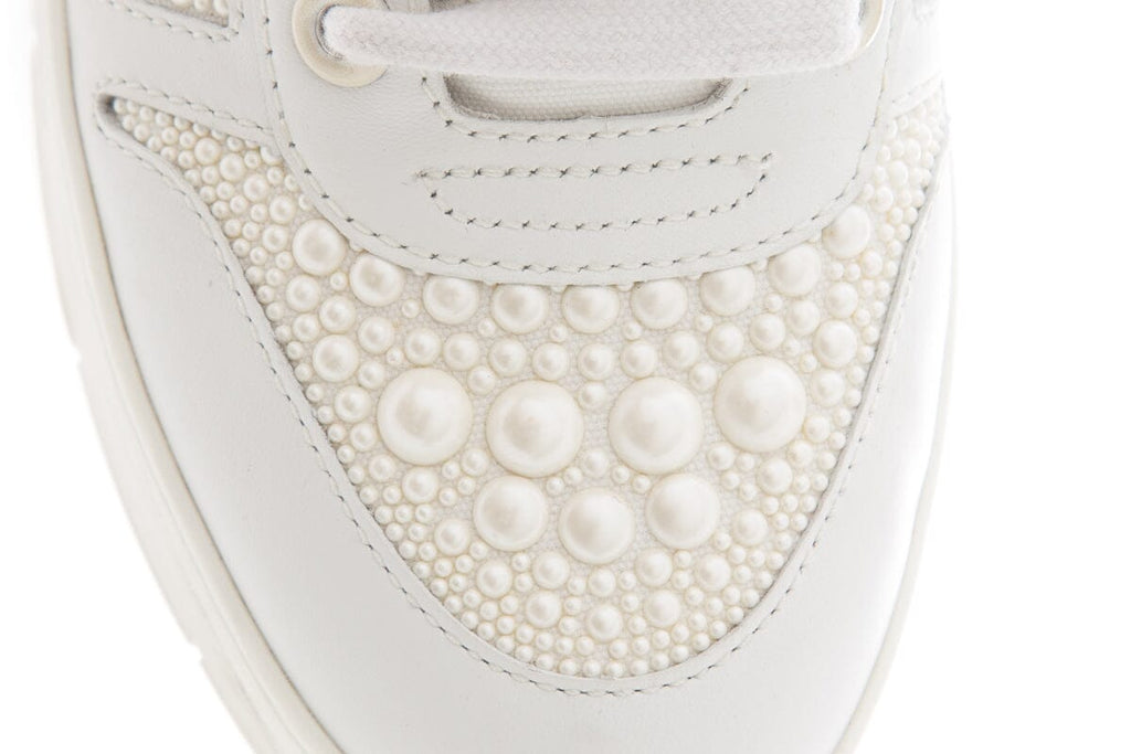 Jimmy Choo White Pearl Lace Up Sneakers SZ 39.5