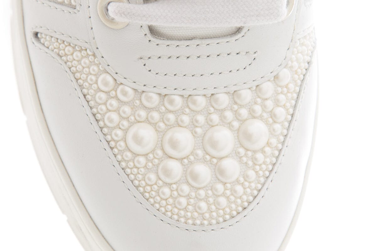Jimmy Choo White Pearl Lace Up Sneakers SZ 39.5