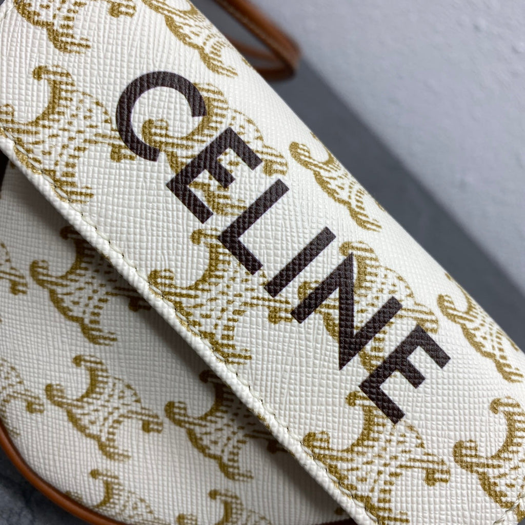 CE Mini Triangle In Triomphe Canvas With CE Print White For Women 8in/21cm 