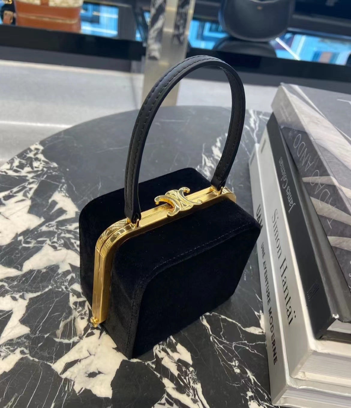 GLAMI Triomphe Hardshell Velvet Bag Black For Women 4in/10cmÃƒâ€šÃ‚Â 