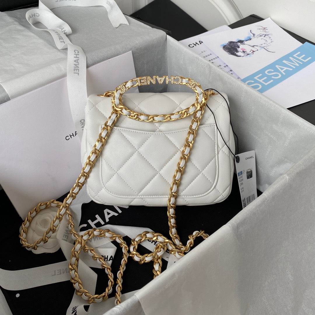 CHLSmall GlamIap Bag Gold Hardware White For Women Handbags, Shoulder Bags 7.9in/20cm AS3450