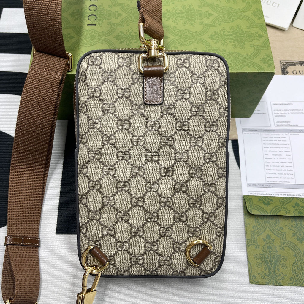 gg Sling Backpack With Interlocking G Beige And Ebony gg Supreme Canvas For Men 9.4in/24cm gg 696016 92THG 8563