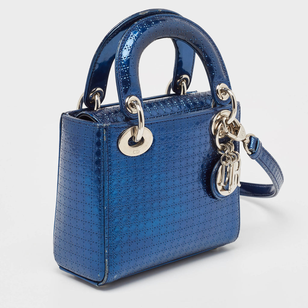 Dior Metallic Microcannage Patent Leather Mini Lady Dior Tote