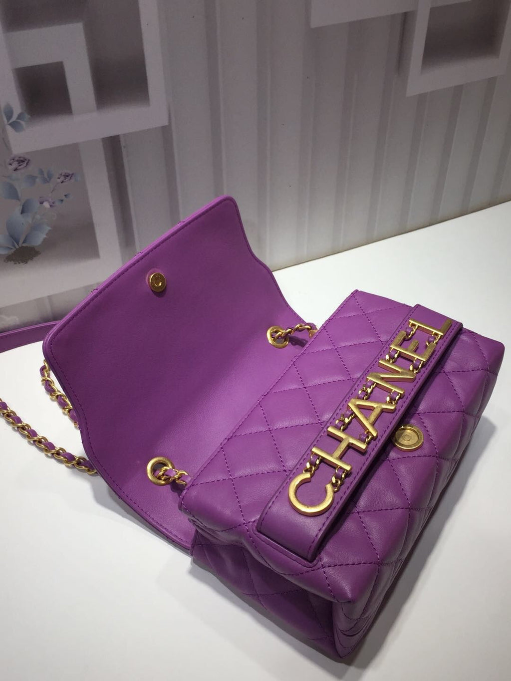 CHLFront Logo Small Flap Bag Gold Hardware Purple For Women, Women’s Handbags, Shoulder Bags 8.2in/21cm AS1490