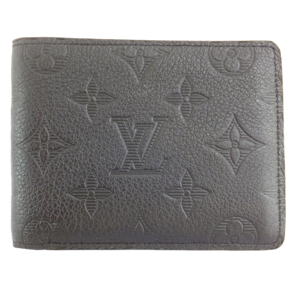 Louis Vuitton Portefolio Multiple Double Fold Wallet Black Monogram Leather Compact Wallet Mens