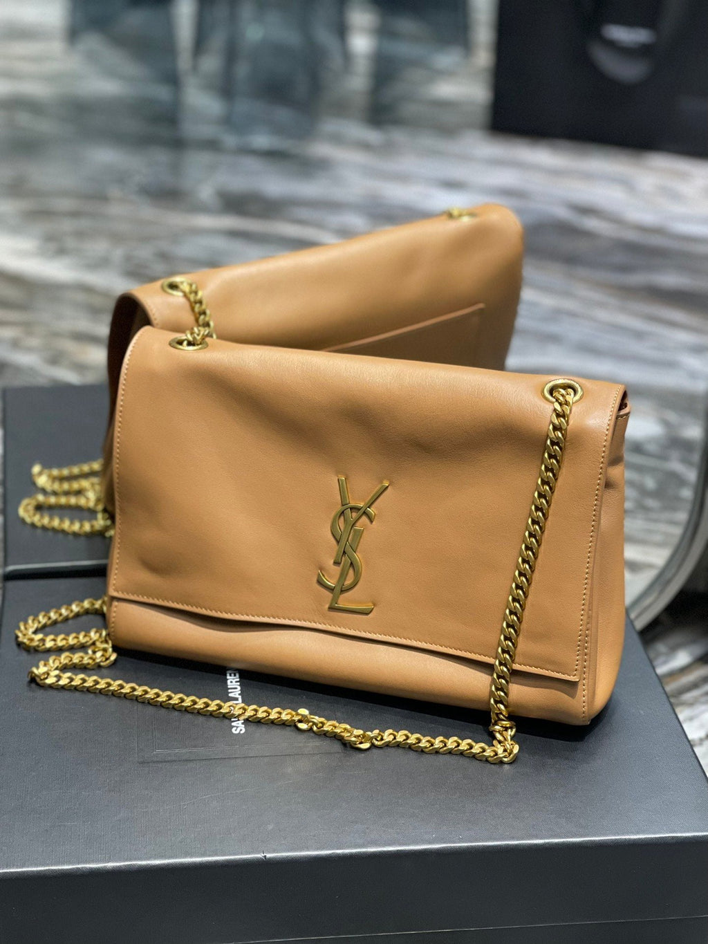 YSSL Kate Medium Reversible Chain Bag Brown In Suede With Gold Hardware For Women 11.2in/29cm YSL