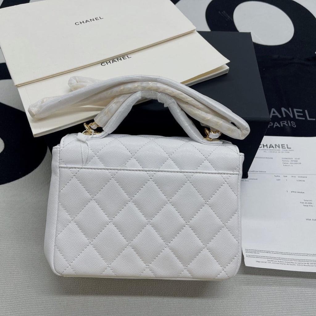 CHLMini GlamIap Bag Top Handle White For Women 7.5in/19cm