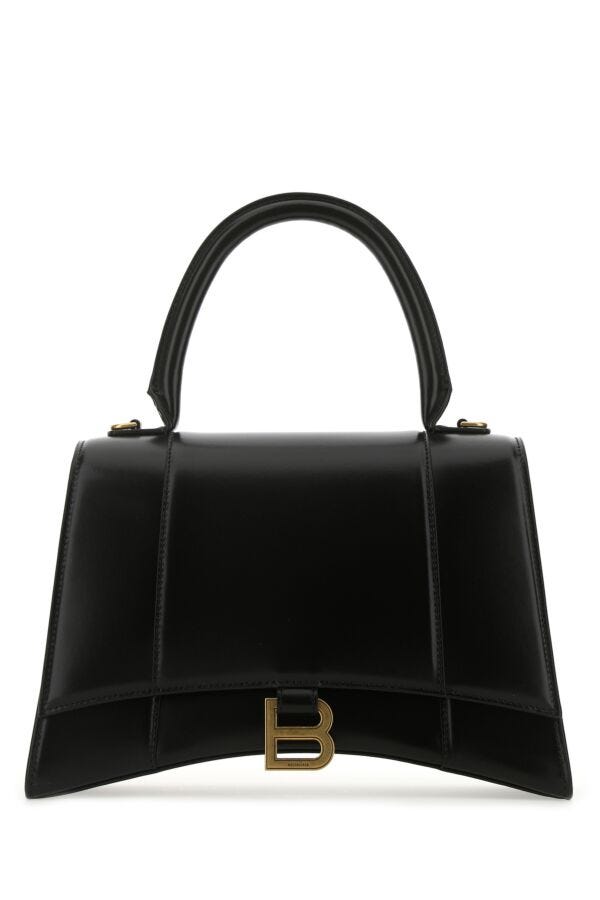 Balenciaga Woman Black Leather Medium Hourglass Handbag