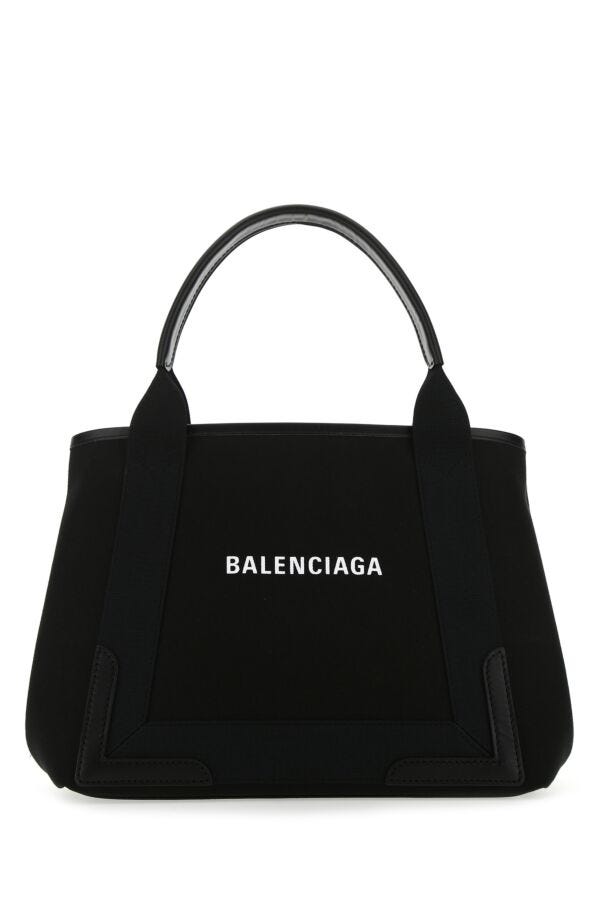Balenciaga Woman Black Canvas Small Cabas Navy Handbag