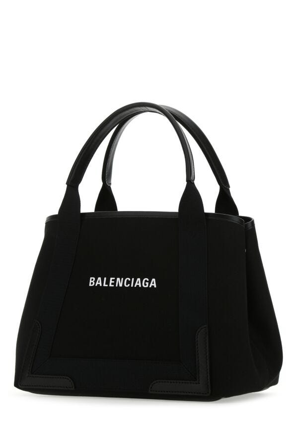 Balenciaga Woman Black Canvas Small Cabas Navy Handbag