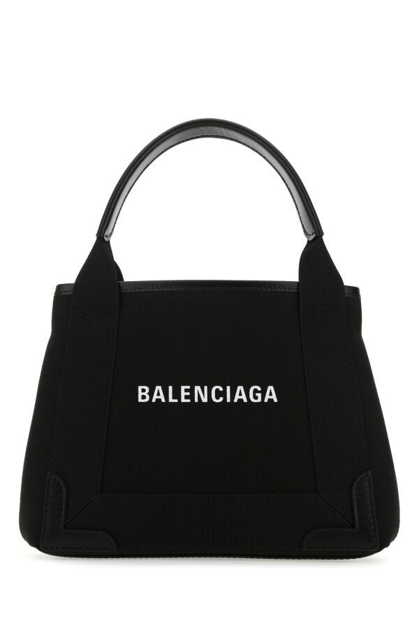 Balenciaga Woman Black Canvas Cabas Navy Xs Handbag