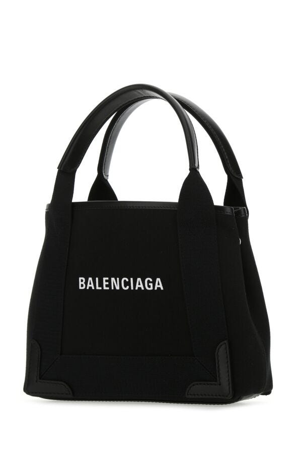 Balenciaga Woman Black Canvas Cabas Navy Xs Handbag